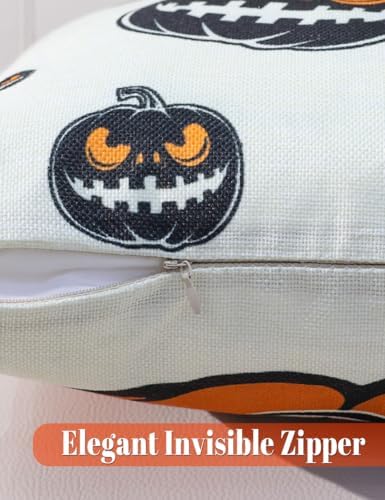 Halloween Decorations Double-Side Printing Pillow Covers 20'' x 20'' Set of 4, with 8 Cute Halloween Decor Patterns, Elegant Invisible Zipper, Durable Soft Linen Throw Pillow Covers Outdoor Indoor - Image 6