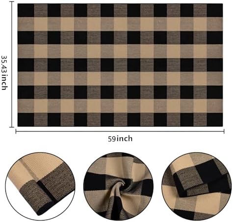 Washable Outdoor Rug 3'x5',Black and Tan Buffalo Plaid Farmhouse Door Mat - Image 2