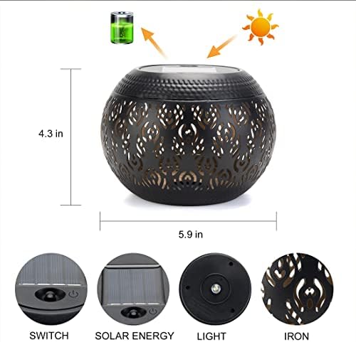 Solar Table Lanterns Outdoor Waterproof - LED Lamp Black Peacock Feather Metal Tabletop Light Solar Powered Decorative Lantern for Indoor Desk Bedroom Patio Garden Pathway Yard (1 Pack) - Image 3