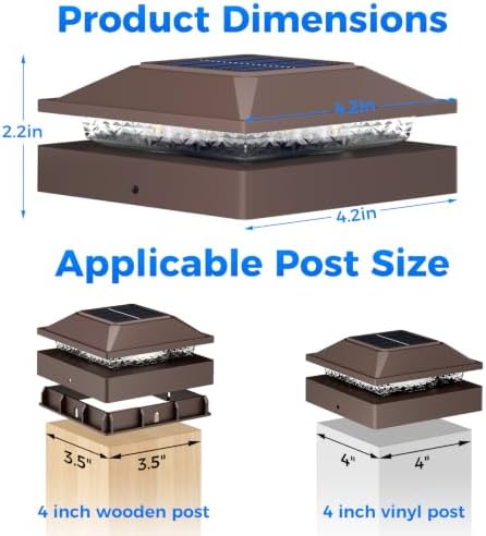 Peasur 4x4 Solar Post Cap Light 10 Pack, 2 Modes 16 LED Fence Deck Post Lights Waterproof, Black Post Lights Solar Powered Outdoor, Fit 4x4, 3.5x3.5 Wood/Vinyl Posts for Porch Fence - Image 5