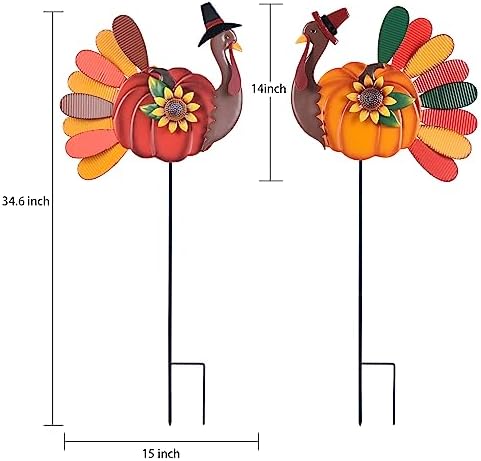 YEAHOME Thanksgiving Decorations Outdoor, Set of 2 Turkey Decorative Garden Stakes for Fall Thanksgiving Decor, Metal Turkey Yard Signs for Home Garden Lawn Porch Pathway Fall Decorations - Image 3