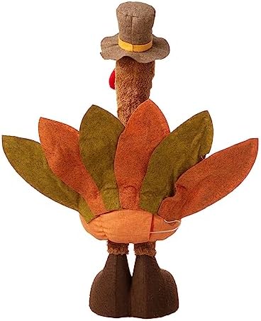 Glitzhome Thanksgiving Porch Decor Handmade Fabric Turkey with Telescoping Legs for Autumn Fall Thanksgiving, Orange - Image 5