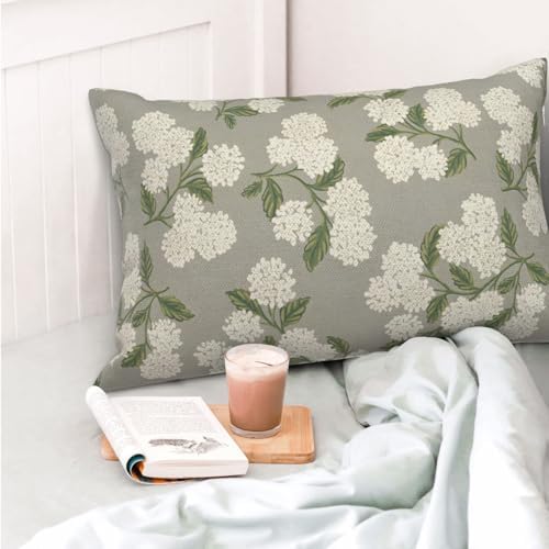 Grey Spring Pillow Covers 12x20 Inch 2 Pcs Gray Green Hydrangea Flower Decor Throw Pillows Vintage Floral Seasonal Summer Outdoor Decoration Pillowcase Linen Cushion Cover for Couch Sofa - Image 2