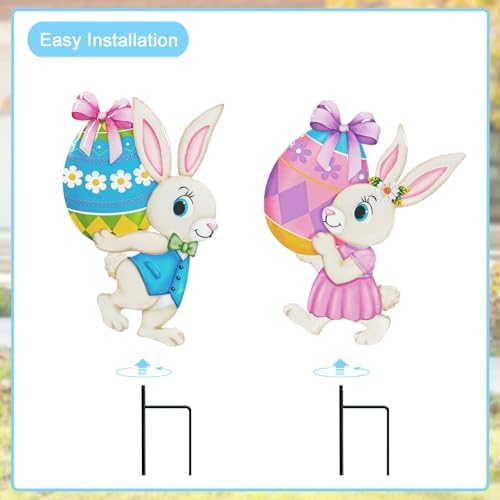 Easter Decorations Outdoor,2 Pack Metal Easter Egg Bunny Yard Signs for Outside,Cute Bunny Garden Stakes for Lawn,Yard,Rabbit Gifts for Women - Image 6