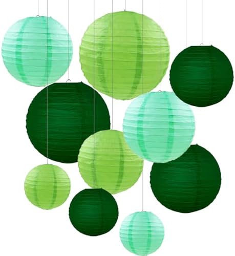 ZOOYOO 10pcs Paper Lanterns,Green Round Hanging Paper Lanterns Decorations for Wedding,Graduation,Anniversary,Spring,St. Patricks Day Party,Birthday Party,Graden Decor by ZOOYOO