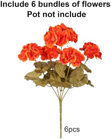 Fake Geraniums Artificial Flowers for Outdoors Fall Autumn Decoration, 6 Bundles Silk Geraniums Look Real Faux Fall Flowers Plants for Front Door Garden Planter Patio Balcony Yard Home Indoor, Orange - Image 6