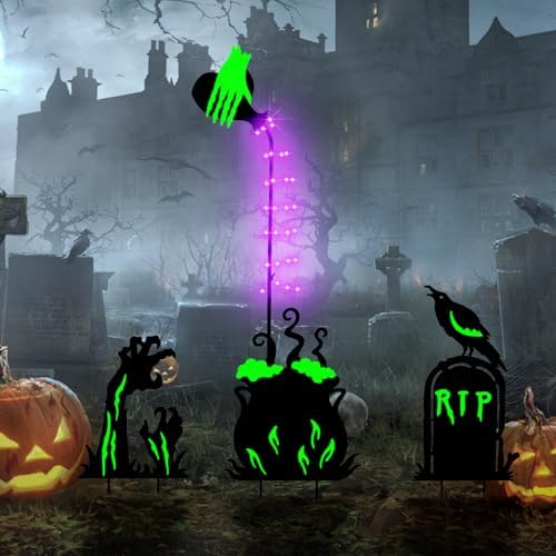 BRIGHTDECK 3 Pcs Halloween Witch Yard Signs Metal Stakes Outdoor Decoration - Image 7