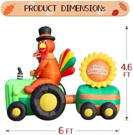 6FT Thanksgiving Inflatables Tractor, Fall Blow up Turkey Drive Tractor with Colorful Tail and Sunflower Pie Happy Thanksgiving Sign, Decorations Outdoor Built-in LED Lights Yard Autumn Harvest - Image 4