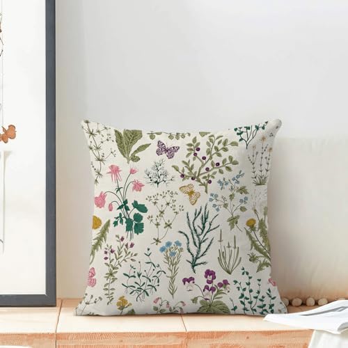 CXMEIFLY Spring Pillow Covers 20 x 20 Inch Set of 2 Vintage Sage Green Teal Wild Flowers Decor Throw Pillows Leaves Plant Outdoor Farmhouse Decorative Cushion Cases for Couch Bed Sofa Decoration - Image 3