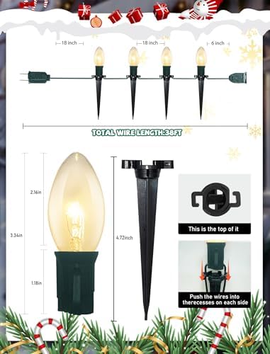 GOOTHY Christmas Pathway Lights Outdoor, 38Ft Outdoor Xmas Decorations String Lights with 25 C9 Warm White Christmas Pathway Stakes Lights for Walkway Yard Lawn Sidewalk Driveway Garden - Image 2