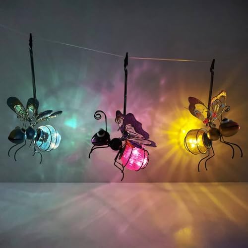 Honeybee Solar Lantern Garden Decor, LED Hanging Solar Dragonfly Decoration, Patio Yard Butterfly Sculptures, for Outdoor Bug Decorations, Waterproof and aesthetically Pleasing (Color : Blue) - Image 3