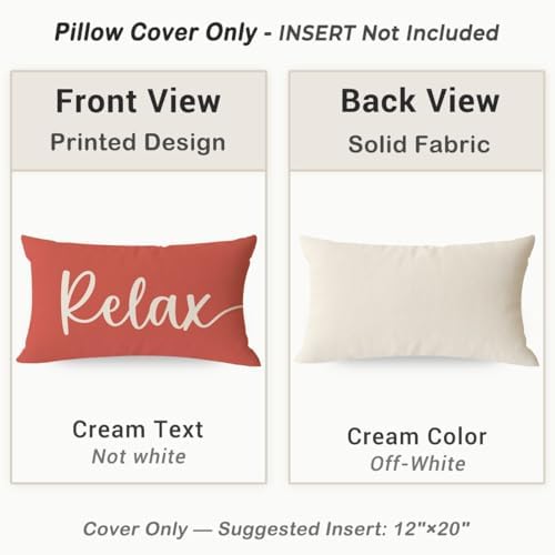 Relax Unwind Lumbar Throw Pillow Covers 12x20 Inch Set of 2, Coral - Image 4