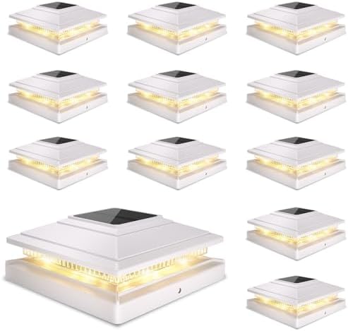 Solar Post Cap Lights 12pack,Warm & Cool Light,for 4x4 5x5 6x6 Posts White by JOFIOS