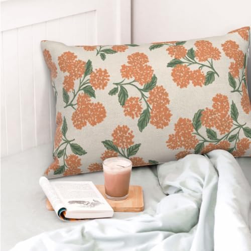 Fall Burnt Orange Pillow Covers 12x20 Inch 2 Pcs Green Hydrangea Flower Decor Throw Pillows Vintage Floral Seasonal Autumn Outdoor Decoration Pillowcase Linen Cushion Cover for Couch Sofa - Image 2