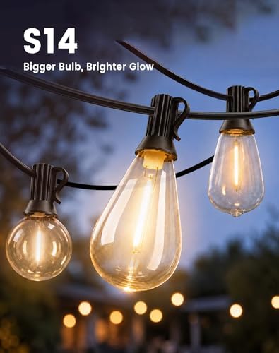 Outdoor String Lights 110FT(100+10) Waterproof, 50 LED S14 Shatterproof Edison Bulbs, 2FT Spacing, Extension Cord, Connectable Plug in Hanging Patio Lights for Outside, Backyard, Warm White - Image 3