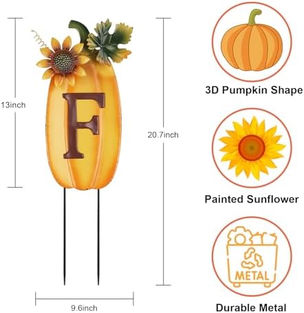 hogardeck Outdoor Fall Thanksgiving Decorations for Home, 4 PCS Metal Pumpkin Decorative Garden Stakes with Sunflowers for Fall Decorations, Yard Signs for Garden Home Lawn Patio - Image 4