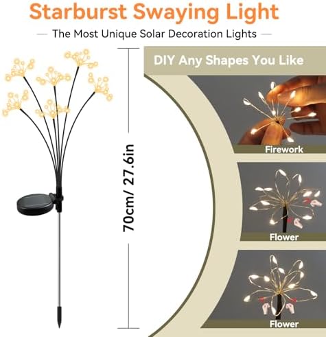 Solar Garden Lights 4 Pack Waterproof Solar Swaying Starburst Light Outdoor Lights for Yard Patio Walkway Pathway Party Wedding Christmas Decoration, Warm White - Image 2