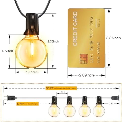 Ollny Outdoor String Lights, 50FT LED Patio Lights Waterproof Plug in - Image 4