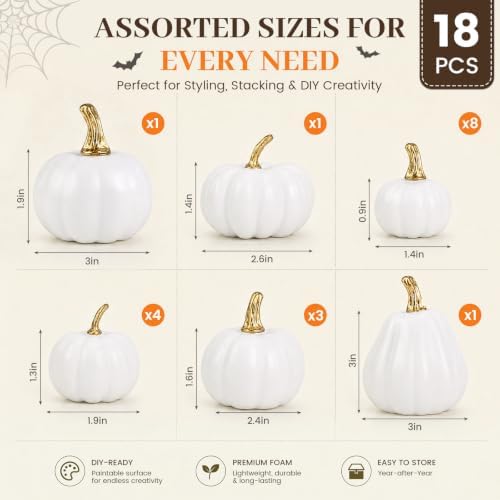 DomeStar 18 PCS White Pumpkins for Decoration, Small White Pumpkins - Image 2