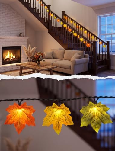 SUNSGNE 13.6FT Fall Lights, 35 LED Maple Leaf Thanksgiving String Lights - Image 6