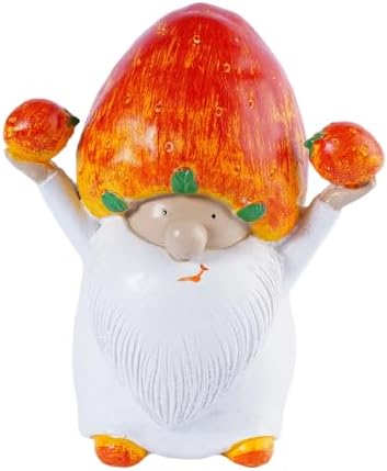 Garden Gnomes Strawberry Hat Resin Figurine Hand Painted Farmhouse Tabletop Decor White Bearded Tomte Dwarf Sculpture for Summer Harvest Shelf Desk Home Display by Unknown