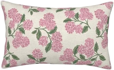 Preppy Pink Pillow Covers 12x20 Inch 2 Pcs Green Hydrangea Flower Decor Throw Pillows Vintage Floral Seasonal Spring Summer Outdoor Decoration Pillowcase Linen Cushion Cover for Couch Sofa - Image 6