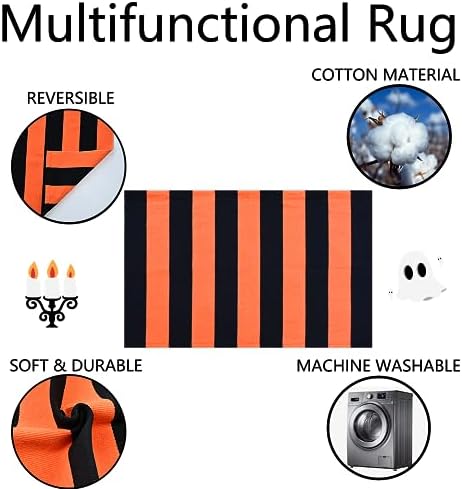 Halloween Decor Doormat Combo Set, 100% Coco Coir Welcome Mat + 28 x 43 Inches Orange and Black Striped Rug - Halloween Fall Front Porch Entryway Decor Floor Mat, Outdoor Autumn Mats Happy Halloween - Image 5