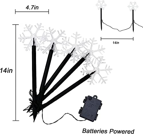 5 Pack Christmas Snowflake Pathway Lights Battery Operated with Timer 6.3 Ft Total Outdoor Waterproof Landscape Lights Christmas Decorations for Pathway Garden Walkway Yard Lawn Patio (Warm White) - Image 4