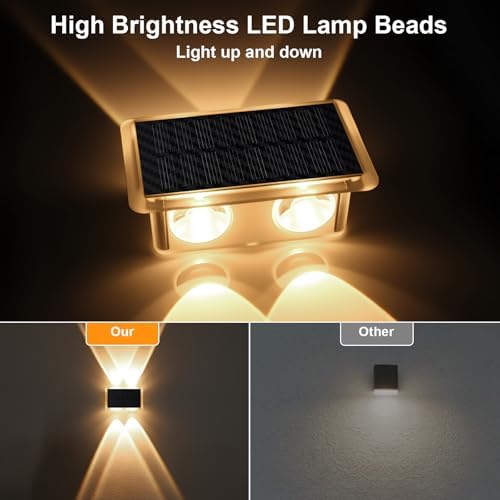 AUDLES Solar Fence Lights Outdoor Waterproof IP65, 3 Color Modes New Up Down Glow Solar Powered LED Wall Pack Lights for Outside Backyard, Deck, Step, Patio, Railing and Home Improvement - 12 Pack - Image 5