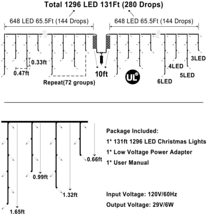 1296 LED 131FT Christmas Lights 288 Drops, Outdoor Hanging light, 8 Modes - Image 6