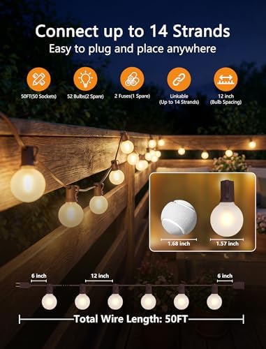 SUNSGNE 50FT Brown Outdoor Edison String Lights, Waterproof Shatterproof LED Globe String Lights with 50 G40 LED Frosted White Bulbs for Backyard Patio Porch Balcony Party Decor, E12 Base - Image 2