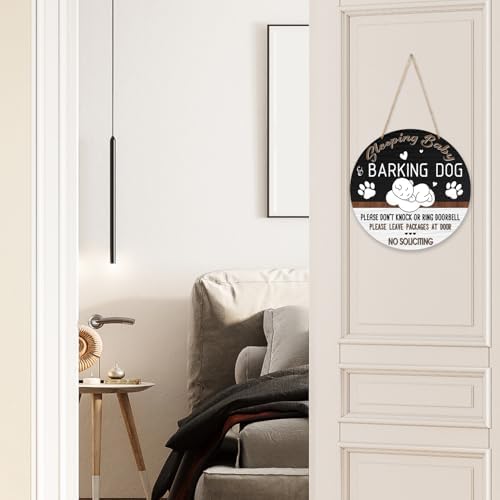 Sleeping Baby & Barking Dog Sign, Please Don't Knock Sign No Soliciting Hanging Decor, Baby Rooms Wall Art For Kids Bedroom Nursery Toddler Playroom -005 - Image 5