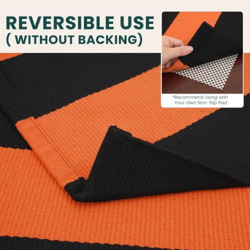KOZYFLY Striped Rug 2.3x3.6 ft Orange Black Halloween Woven Front Door Mat - Image 4