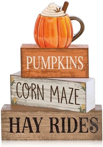 Lineshading 4 Pcs Fall Tiered Tray Decor, Wooden Pumpkin Farmhouse Signs by Lineshading