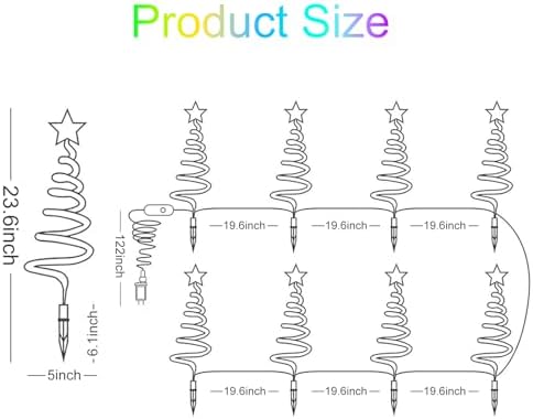 24'' Christmas Pathway Lights Outdoor, 8 Pack Multicolor 152 LEDs Smart Spiral Xmas Tree Light with APP&Remote, DIY, Timer, Waterproof LED Christmas Outdoor Decorations for Yard Patio Walkway (2FT*8) - Image 2