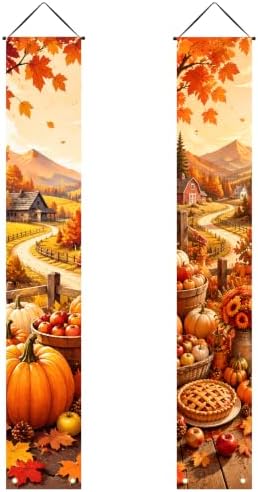 IVN Autumn Farm Porch Banner Pumpkin Pie Harvest Decor 2 Pcs by IVN