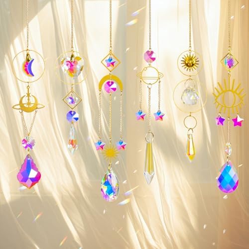 Sun Catchers 6Pieces Colorful Crystals Suncatcher with Chain Pendant - Image 5