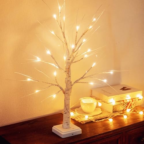 Woohaha Lighted Mini Birch Tabletop Christmas Decorations Tree, Warm White by Woohaha
