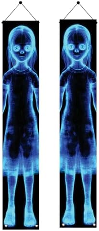 2PCS Halloween Ghost Girl Porch Banners 71 x 12 Inch Creepy Blue Hologram Haunted Spirit Door Decorations Spooky Horror Hanging Signs for Indoor Outdoor Scary Party Entryway Wall Décor by Unknown