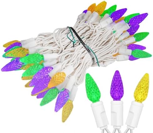 Novelty Lights 24FT 70 LED C6 Mardi Gras String Lights, Yellow & Purple - Image 6