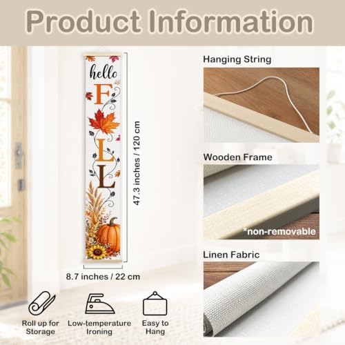 Hello Fall Pumpkin Porch Door Banner Wall Decorations 8x47 - Image 7