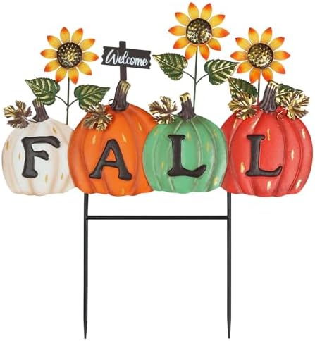 YEAHOME Fall Decorations Outdoor, Fall Letter Pumpkin Decorative Garden Stakes with Sunflower for Fall Decor, Metal Yard Signs for Home Outside Garden Lawn Porch Thanksgiving Decorations by YEAHOME