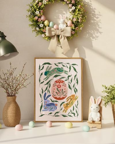 easter bunny wall art framed canvas spring rabbit print floral egg artwork nursery decor kids room woodland animal painting cottagecore wall decor farmhouse spring home decoration pastel bunny picture gift for kids - Image 4