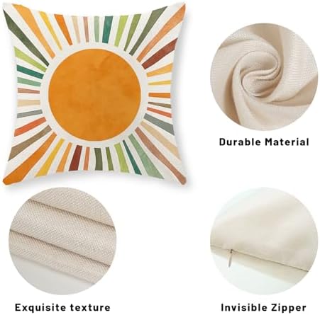 Summer Pillow Covers 20x20 Set of 2, Boho Sun Throw Pillows Stripes Yellow Green Orange Sunshine Decorations Watercolor Rainbow Pillow Cases Linen Outdoor Decor Cushion Case for Home Sofa - Image 7
