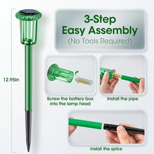 Eyrosa Halloween Solar Outdoor Lights, 10 Pack Solar Pathway Lights Outdoor Waterproof, Stainless Steel Stake Lighting for Garden Yard Path Walkway Driveway Patio Lawn Outside Décor,Green - Image 5