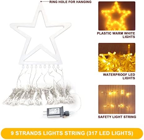 Waterfall Christmas String Lights with 317 LED Star Hanging Twinkle Fairy Curtain Lights for Party Wedding Patio Indoor Outdoor Decorative Water Flow Lights - Image 5