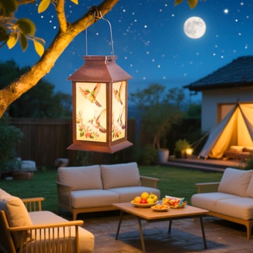 Hummingbird Outdoor Lantern House -Waterproof Hanging Solar Lanterns for Outdoor Patio, Porch, and Garden Decorfor Nature Lovers,Shaped Hummingbird with Lantern Design - Image 5