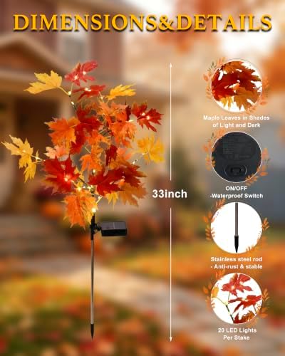 4 Pack Fall Solar Lights Outdoor Decorative, Maple Tree Solar Lights Decor - Image 3