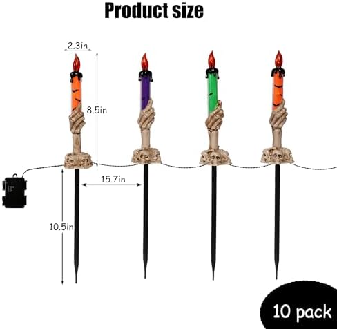 Hourleey Halloween Decorations, 10 Pack Skull Candle Lights with Stakes, Battery Operated Waterproof Pathway Decor with Timer for Indoor Outdoor Front Pathway Lawn Yard Garden - Image 4