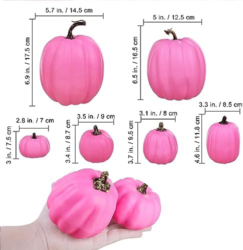 7 Pcs Assorted Sizes Hot Pink Artificial Pumpkins Fall Decorative Pumpkins Deep Pink Foam Pumpkins for Gifts Fall Halloween Thanksgiving Wedding Baby Shower Farmhouse Table Centerpiece Mantel Decor - Image 2